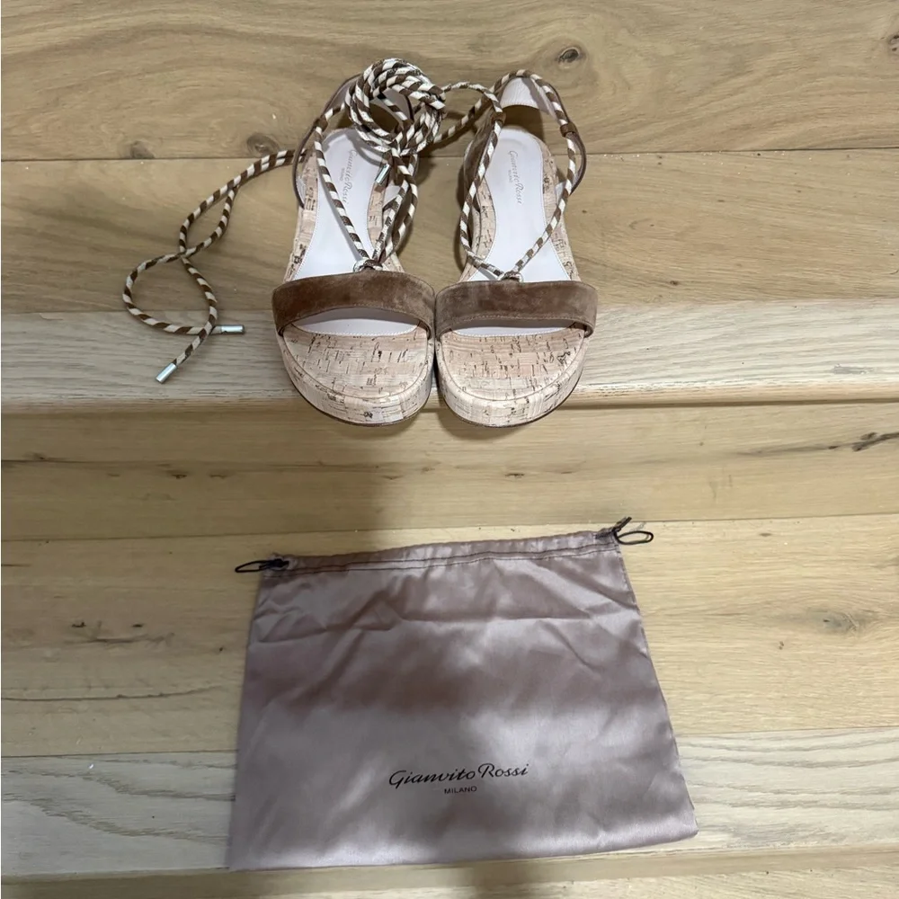 Gianvito Rossi Lace Up Cork Platform Sandals Size 41